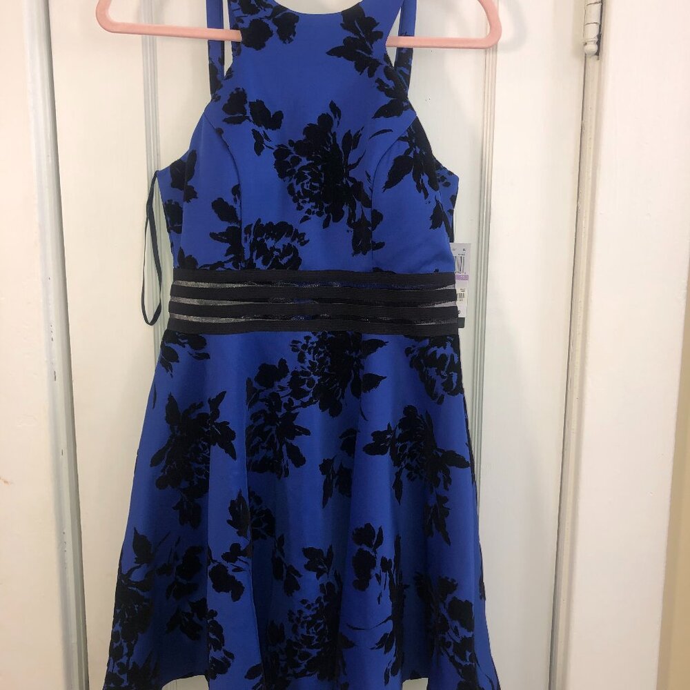 City Studio Floral Print Fit 'N' Flare Formal/Cocktail Dress Juniors sz 11 Blue